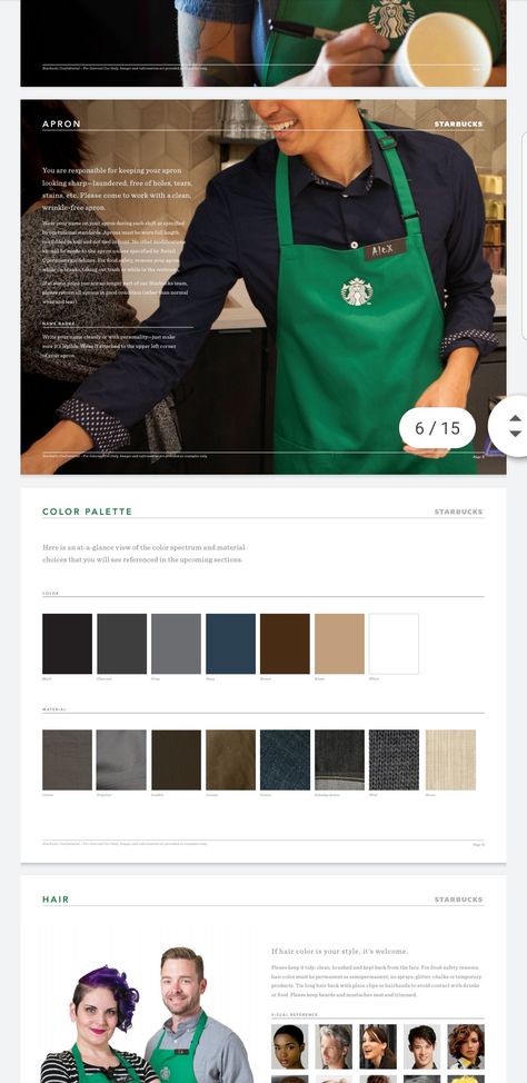 Starbucks Uniform Ideas, Starbucks Dress Code, Starbucks Uniform, Starbucks Menu, Starbucks Barista, Staff Uniforms, Dress Codes, Color Patterns, Color Palette