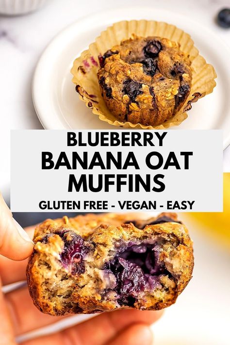 Blueberry banana oatmeal muffins are so easy to make and packed with flavor. Naturally sweetened, these vegan muffins are gluten free, dairy free and made with simple ingredients. Great for breakfast or snacking and even picky eaters will love this recipe! Blueberry Banana Oatmeal Muffins, Healthy Baking Alternatives, Blueberry Banana Oatmeal, Banana Blueberry Oatmeal Muffins, Gluten Free Dairy Free Muffins, Banana Nut Oatmeal, Blueberry Oat Muffins, Blueberry Oatmeal Bake, Gluten Free Banana Muffins