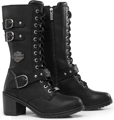 Moto boots for trendy women Harley Boots, Stylish Winter Boots, Long Black Boots, Winter Boots Outfits, Safety Boots, Motorcycle Style, Harley Davidson Women, Leather Riding Boots, White Boots