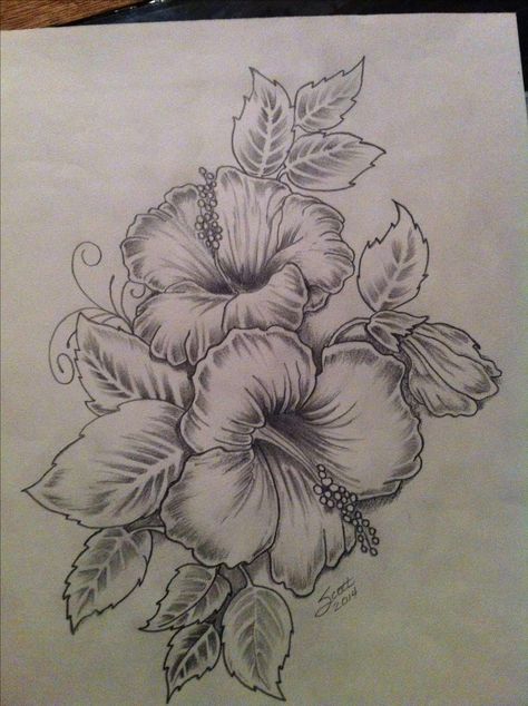 Flowers Tattoo On Shoulder, Flower Pencil Drawings, Hawaiian Flower Drawing, Hibiscus Flower Drawing, Tattoo On Shoulder, Hibiscus Tattoo, Pencil Drawings Of Flowers, Shape Tattoo, Flower Tattoo Shoulder