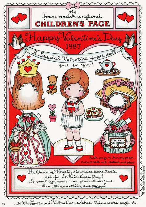 Cute and Free Printable Valentine's Day Paper Dolls Papercraft Anime, Joan Walsh Anglund, Joan Walsh, Papel Vintage, Valentines Printables Free, Paper Dolls Printable, My Funny Valentine, Free Valentine, Vintage Paper Dolls