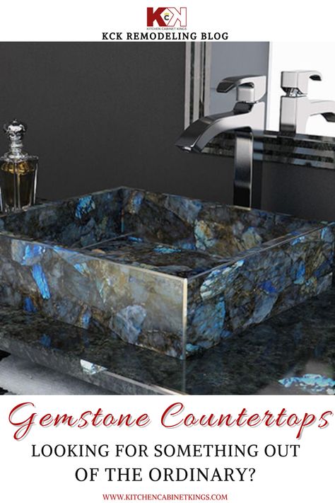 You probably know that you have many options for countertops, but have you thought about using gemstones? There’s something magical about gemstones. Blue agate reflects the ocean and sky. Gemstone Decor, Bathroom Addition, Master Bedrooms, Dream Bathrooms, Bath Room, Bar Top, Shower Remodel, Dream Bathroom, Decor Trends