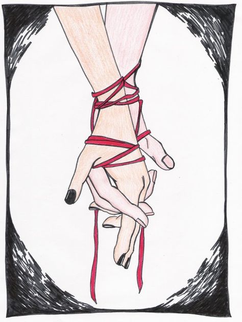 The red thread of destiny by bettinaminamino.deviantart.com on @deviantART Fate Tattoo, Red String Of Fate, Japanese Legends, Cold Girl, Red String, Japanese Culture, Drawing Inspiration, Destiny, Art Inspo