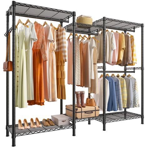 PRICES MAY VARY. 【Heavy Duty Clothes Rack Loads 77.1" H x 16.1" D x 61.1" W】The Sturdy Heavy Duty Clothes Rack is an ideal space saver, capable of holding up to 200+ clothes and other items. The portable closet with 800 Lbs capacity and dimensions of 77.1" H x 16.1" D x 61.1" W offers a premium storage experience. 【Durable & Resistant Clothing Rack for Hanging Clothes】Raybee's heavy-duty clothes racks are constructed with premium thickened metal, while the portable model is crafted from high-qua Clothing Hanger Rack, Industrial Closet, Clothing Racks, Heavy Duty Clothes Rack, Open Wardrobe, Portable Wardrobe, Clothes Racks, Portable Closet, Garment Rack