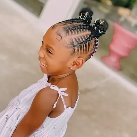 Stitch braids cornrows buns on black kids Braiding Styles For Kids, Winter Natural Hairstyles, Styles For Kids, Baby Boy Hairstyles, Braids Black, 2020 Hairstyles, Hairstyles Styles, Lil Girl Hairstyles, Kid Braid Styles