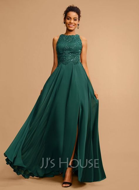 Split Prom Dresses, Floor Length Prom Dresses, Sequin Prom Dress, Dresses Chiffon, Sequin Prom Dresses, A Line Prom Dresses, Prom Dresses Online, Lace Straps, Junior Bridesmaid Dresses