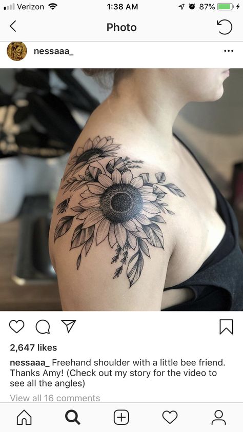 Shoulder Tattoos For Women Sunflower, Flower Shoulder Cap Tattoo, Tattoos For Women Sunflower, Sunflower Tattoo On Shoulder, Sunflower Tattoo Ideas, Cap Tattoo, Women's Shoulder Tattoo, Shoulder Cap Tattoo, Sunflower Tattoo Sleeve