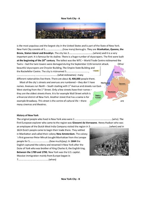 New York Facts, Efl Teaching, Social Studies Worksheets, The Worksheet, A Worksheet, Basic Facts, Comprehension Worksheets, Esl Teaching, Reading Comprehension Worksheets