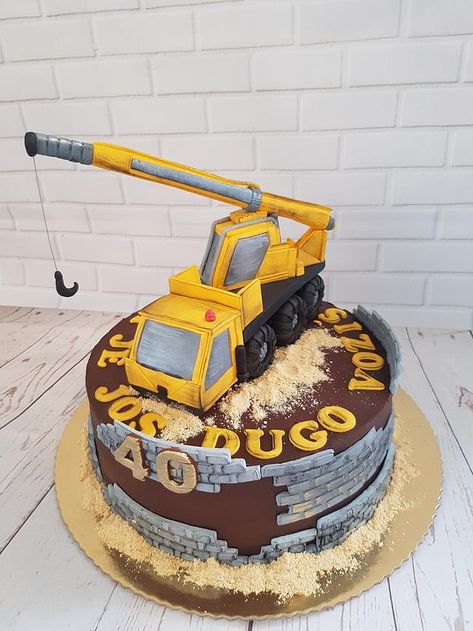 Construction crane cake.Special order.Handmade fondant topper.😍😊 Crane Cake, Crane Birthday Cake, Crane Cakes For Boys, Crane Truck Cake, Cake Topper Crane, Crane Truck Birthday Cake, Builders Cake For Men, Crane Cake Construction, Cake Excavator Ideas