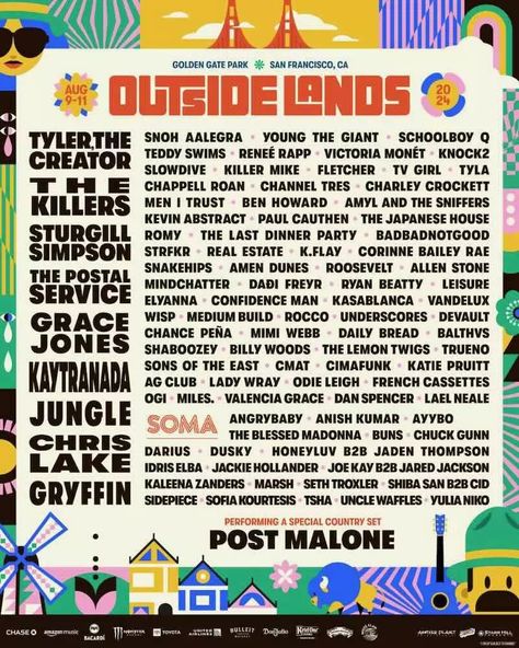 Outside Lands Lineup for 2024 is here! - CrawlSF Golden Gate Park San Francisco, Confidence Man, Kevin Abstract, San Francisco Neighborhoods, Ben Howard, Young The Giant, Schoolboy Q, Outside Lands, Victoria Monet