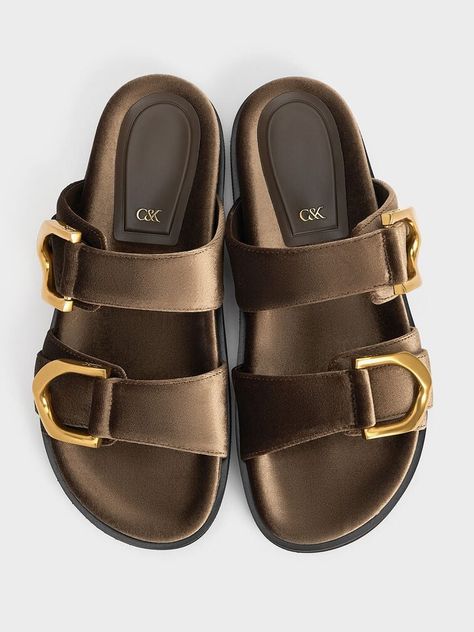 Brown Sandals Outfit, Buckle Sandals, Charles Keith, Summer Sandals, Brown Sandals, Sandals Summer, Slide Sandals, Lush, Shoes Sandals