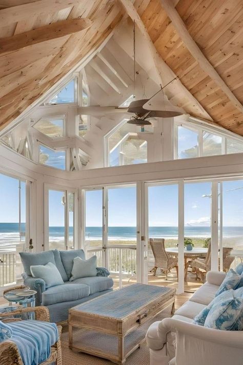 Beachy Apartment, Codes Wallpaper, Cozy Beach House, Bloxburg Interior, Beach House Aesthetic, Summer Beach House, Beach Inspiration, Beach House Living Room, Beachfront House