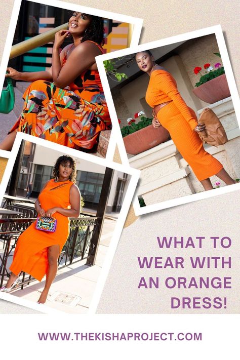 Nail Color With Orange Dress, Orange Dress Accessories Color Combos, Shoes With Orange Dress, Orange Dress Accessories, Dinner Dress Outfit, Orange Long Dresses, Short Orange Dress, Tangerine Dress, Orange Cocktail Dresses