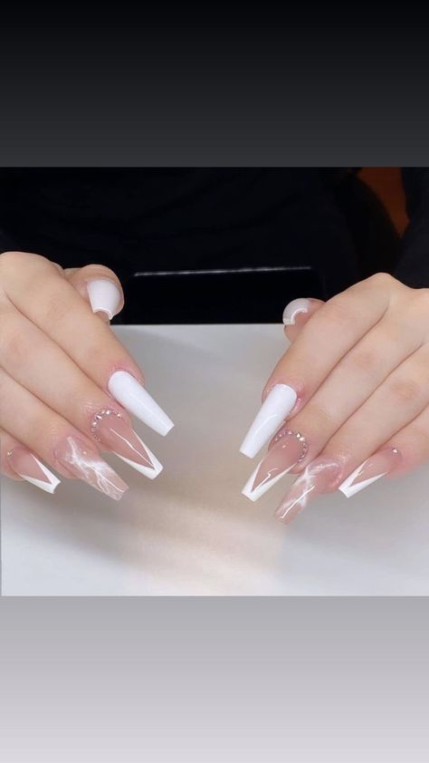 Square Acrylic Nails Long, Nail Design With Rhinestones, Nails Long Acrylic, Acrylic Nails Long, Acrylic Nails Nude, Nails Design With Rhinestones, French Tip Acrylic Nails, Cute Acrylic Nail Designs, Dope Nail Designs