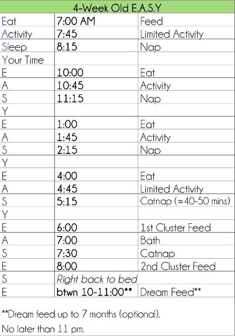 E-A-S-Y schedule for 4 week olds Baby Food Schedule, Baby Wise, Newborn Schedule, Baby Routine, Twin Life, Baby Help, Baby Schedule, Newborn Baby Tips, Sleep Training Baby