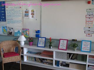 love these shelves under the board and the framed quotes Classroom Whiteboard, Classroom Arrangement, Classroom Tour, Classroom Makeover, Classroom Layout, Class Organization, Classroom Organisation, Classroom Storage, Classroom Setup