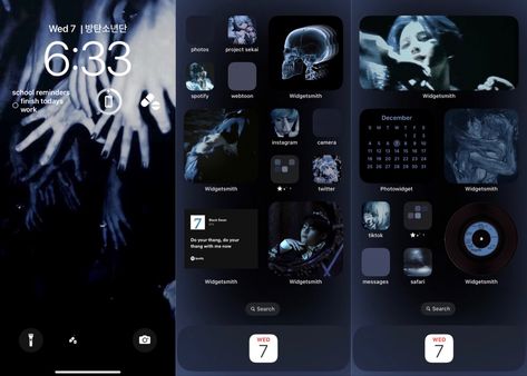 Ios 16 Home Screen Ideas Dark, Ios16 Aesthetic, Ios 16 Layout, Ios Setup, Ios Theme, Lockscreen Ios, Blue Phone Case, Iphone Wallpaper Ios, Iphone Home Screen Layout