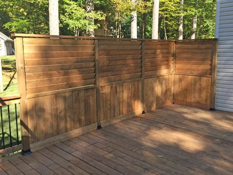 Large Brown Treated Wood Deck with Black Metal Spindle Railings & Privacy Walls - Terrace - Montreal - by Groupe Ubora | Houzz Cabin Deck Ideas, Treated Wood Deck, Cabin Deck, Metal Spindles, Deck Privacy, Pressure Treated Wood, Privacy Walls, Deck Ideas, Decks And Porches