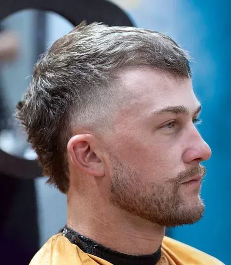 Modern Mullet Haircuts: 35 Popular and Edgy Styles Mens Mullet Styles, Short Faded Mullet, Buzzed Mullet, Modern Mullet Men, Very Short Mullet, Short Modern Mullet, Short Mullet Mens, Fade And Beard, Mullet Men