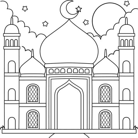 Masjid Drawing Art, Masjid Drawing, Ramadhan Art, Masjid Art, Islamic Coloring Pages, Ramadan Coloring Pages, Mosque Drawing, Diwali For Kids, Poster Ramadhan