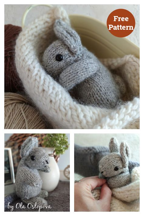 Easter Rabbit Toy Free Knitting Pattern Rabbit Knitting Pattern Free, Sweater Knitting Tutorial, Knit Animals, Rabbit Stuffed Animal, Knit Bunny, Rabbit Knitting Pattern, Knitted Bunnies, Tiny Animals, Stuff Animals