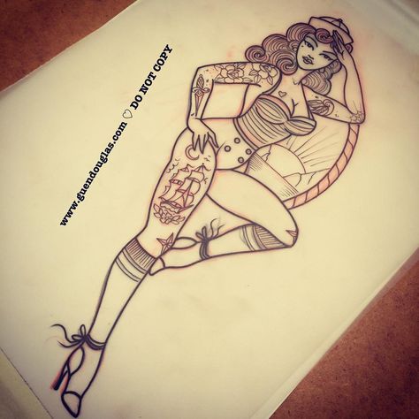 Traditional Tattoo Pin Up Girl, Traditional Tattoo Pin Up, Girl Flash, Flash Art Tattoos, Old School Design, Sailor Tattoos, Pin Up Girl Tattoo, Sailor Tattoo, Pin Up Drawings