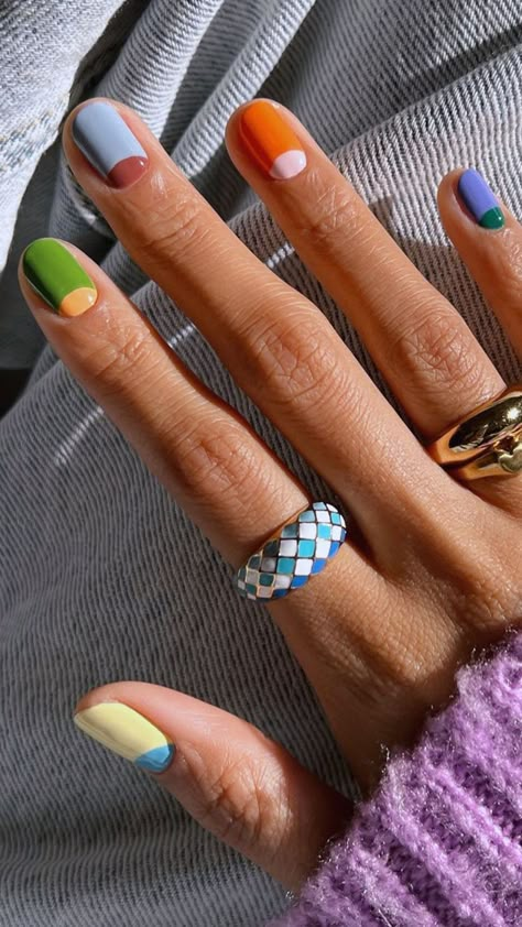 22 Short Nail Ideas for May, From Dreamy Clouds to Fruity Accents Nail Color For Short Nails, Color For Short Nails, Multicolored Nails, Boho Nails, Minimal Nails Art, Minimal Nails, Colorful Nails, Short Nail Designs, Oval Nails