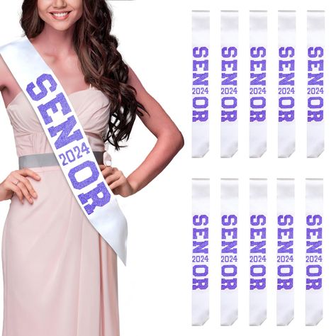 PRICES MAY VARY. Senior 2024 Sashes Set - This classy sash is made for various occasions: the 2024 Graduation Party, Sports Competition, Pep Rally, or any other celebrations. What you will get: You will receive 10 pieces of White SENIOR 2024 sashes with Gold glitter, perfect for various 2024 class celebrations. Unique design: We have put a lot of thought into designing these sashes, with the letter "i" replaced by a vertical 2024, making them wonderful and special. Perfect size - The sashes come Cheer Sash, Personalized Sash, The Letter I, Pep Rally, Joyous Celebration, 2024 Graduation, Glitter Letters, Satin Sash, Graduation Celebration