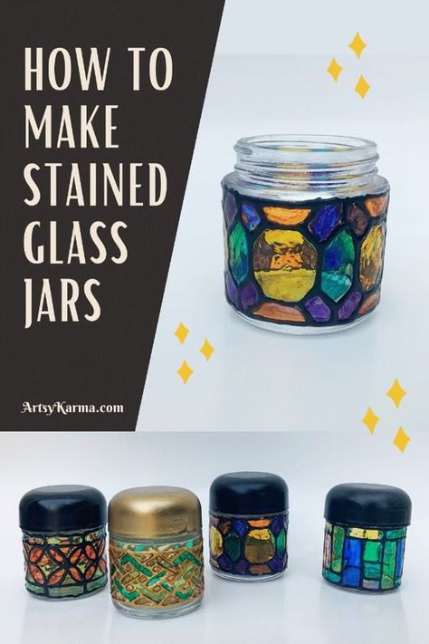 Glass Jars Diy, Crafts With Glass Jars, Jars Diy, Painting Glass Jars, Diy Staining, Making Stained Glass, Jar Lanterns, Stash Jars, Mini Jars