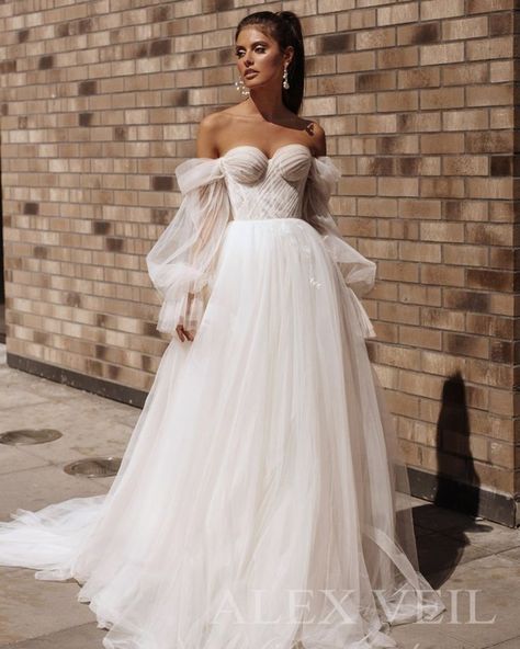 42 Off The Shoulder Wedding Dresses To See ❤ off the shoulder wedding dresses a line sweetheart neckline strapless alex veil #weddingforward #wedding #bride Puff Sleeve Plus Size, Puff Sleeve Wedding Dress, Pastel Color Dress, Off Shoulder Puff Sleeve, Shoulder Puff Sleeve, Boho Wedding Gowns, Dreamy Wedding Dress, Beach Bridal Gown, Sweetheart Wedding Dress