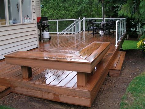 Deck Ideas For Campers, Deck Benches, Deck Bench Seating, Corner Deck, Deck Bench, Deck Remodel, Deck Seating, Wooden Deck, Pergola Design