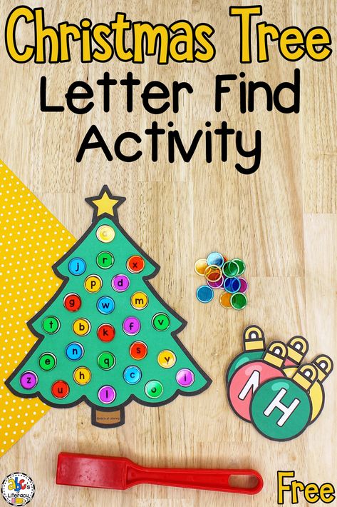 Preschool Christmas Center Ideas, Pre K Holiday Activities, Christmas Language Arts Activities Preschool, Winter Letter Recognition Preschool, Preschool Elf Activities, Holiday Literacy Activities Preschool, Alphabet Ornaments Diy, Christmas Centres Kindergarten, Free Christmas Activities Preschool