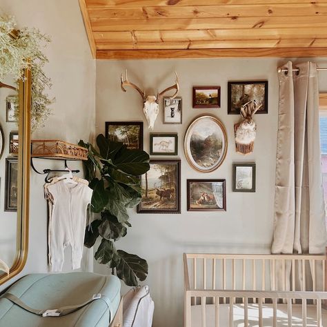 Nursery Gallery Wall Boy, Vintage Woodland Nursery, Vintage Cowboy Nursery, Cabin Nursery, Vintage Nursery Boy, Baby Deer Nursery, Mountain Deer, Antique Nursery, Baby Boy Nursery Woodland