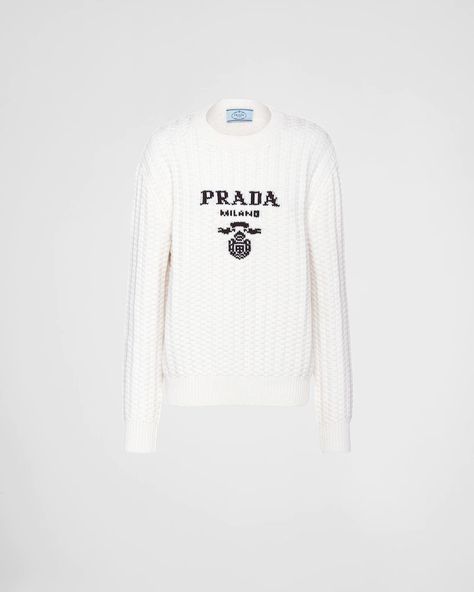 Prada Sweater, Prada Women, Camel Sweaters, Women Sweatshirt, Denim T Shirt, Lettering Logo, Crew Neck Jumper, Sweater Women, Brown Sweater