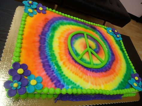 Tie dye birthday cake www.bakedinmoore.com Tie Dye Birthday Cake, Tye Dye Cake, Peace Cake, Tie Dye Cake, Hippie Cake, 3d Bracelet, Tie Dye Birthday Party, Hippie Birthday Party, 1960s Party