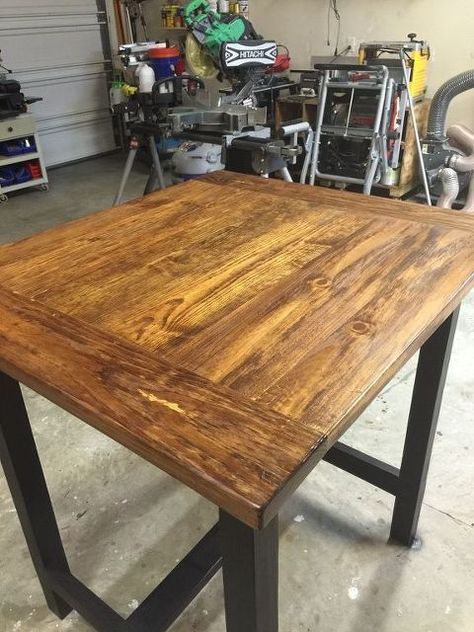 high top farm table, diy, woodworking projects Top Table Kitchen, High Top Table Kitchen, Pub Table And Chairs, High Top Table, Top Kitchen Table, Outdoor Patio Bar Sets, Rustic Farm Table, Top Farm, Kitchen Table Makeover