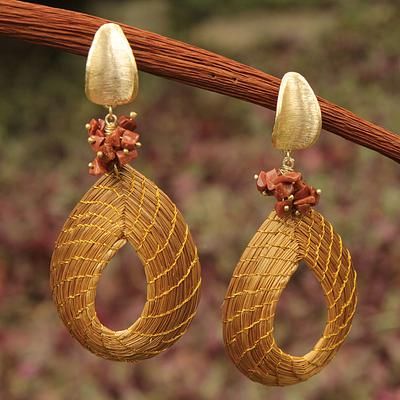 Golden Grass Jewelry, Pine Needle Crafts, Sunstone Earrings, Needle Earrings, Fiber Jewelry, Chic Shop, Gold Overlay, Electronics Jewelry, Nature Crafts