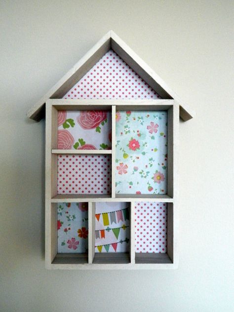 this little house- etsy House Shaped Shelf, Mini Doll House, Box Houses, Cabinet Of Curiosities, Diy Stuff, Little House, Shadow Box, Stuff To Do, Doll House