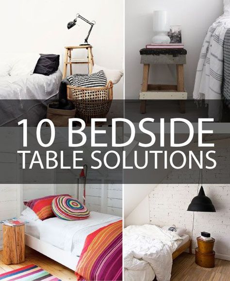 Instead of a regular boring nightstand - check out these cool bedside tables for inspiration! Alternative Bedside Table Ideas, Alternative Bedside Table, Man's Bedroom, Bedside Table Ideas, Bedside Table Styling, Bedroom Table, Bedroom Bliss, Side Tables Bedroom, Ideas Hogar