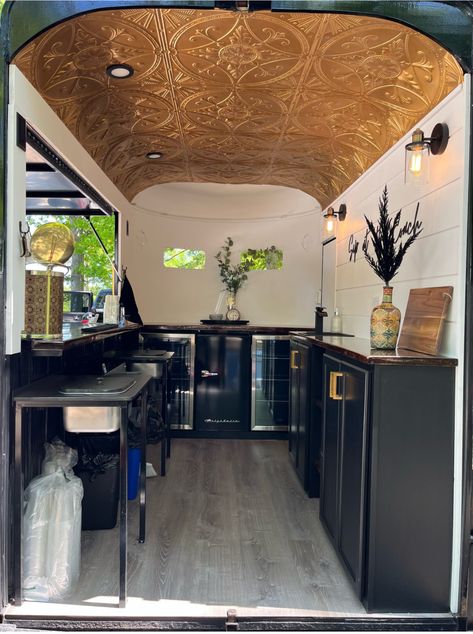 Van Bar Ideas, Traveling Coffee Bar, Travel Trailer Bar Ideas, Enclosed Trailer Coffee Shop, Rv Converted To Food Truck, Mobile Tattoo Trailer, Coffee Trailer Layout Floor Plans, Coffee Trailer Exterior, Coffee Shop Camper