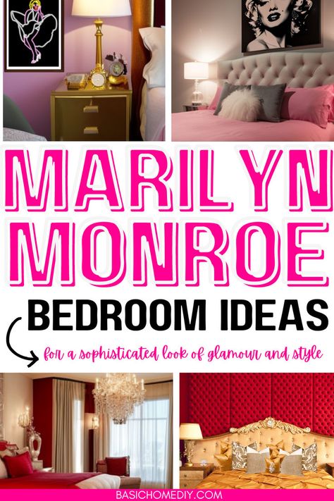 Find the best modern Marilyn Monroe bedroom decor ideas perfect for style Inspiration and vintage glamour. Transform your bedroom with these Marilyn Monroe-inspired bedroom decor ideas to capture the essence of vintage Hollywood. Find DIY decorating inspiration, bedroom decor theme ideas, and glamorous photos to create a chic aesthetic. Find iconic artwork, black and white photography, and elegant pink wallpaper to achieve a timeless and glamorous bedroom decor style. Marilyn Monroe Bedroom Ideas, Vintage Hollywood Bedroom, Modern Marilyn Monroe, Guest Bedroom Essentials, Marilyn Monroe Bedroom, Glamorous Bedroom Decor, Hollywood Bedroom, Marilyn Monroe Decor, Decor Theme Ideas