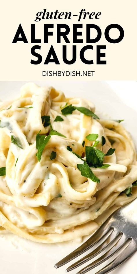 Creamy, rich and comforting, this homemade gluten-free alfredo sauce is really easy to prepare and is perfect for cooking fettuccine alfredo right at home. You can also make this dairy-free with a few substitutes. Go make a big batch of this sauce and enjoy! Gluten Free Alfredo Sauce Recipe, Gluten Free Fettuccine Alfredo, Gluten Free Alfredo, Gluten Free Alfredo Sauce, Fettuccine Sauce, Spinach Alfredo, Chicken Broccoli Alfredo, Broccoli Alfredo, Alfredo Sauce Recipe