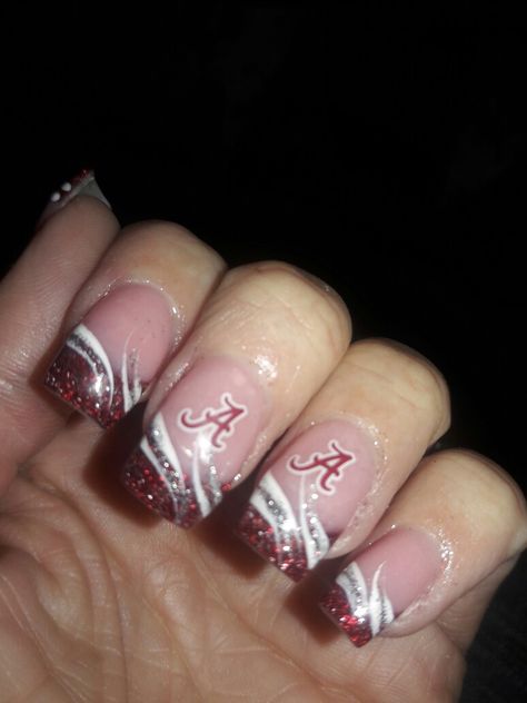 Alabama Crimson Tide Tattoos, Alabama Nail Designs, Alabama Nails Crimson Tide, Alabama Nail Art, Alabama Nails, Gel Nail Designs, Roll Tide, Crimson Tide, Alabama Crimson Tide