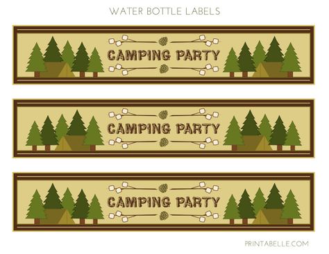 camping water bottle labels | FREE Camping Party Printables from Printabelle Backyard Campout Birthday Party, Campout Birthday Party, Campout Party, Camping Printables, Backyard Campout, Camping Theme Birthday, Glamping Party, Camping Theme Party, Camping Birthday Party