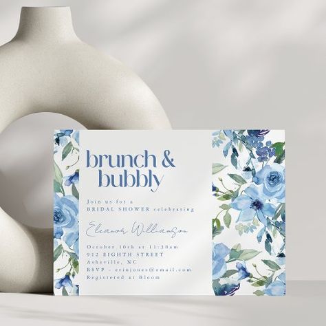 $1.98 | Elegant Boho Light Blue Watercolor Brunch Bubbly - garden flower, cute and colorful, simple fun and whimsical, spring summer aesthetic, trendy stylish and elegant design, light blue flowers, floral watercolor, brunch bubbly bridal shower invitation, elegant boho botanical, script calligraphy typography Light Blue Watercolor, Floral Brunch, Brunch And Bubbly, Invitation Examples, Brunch Bubbly, Blue Watercolor Floral, Light Blue Flowers, Free Birthday Invitations, Free Birthday Invitation Templates