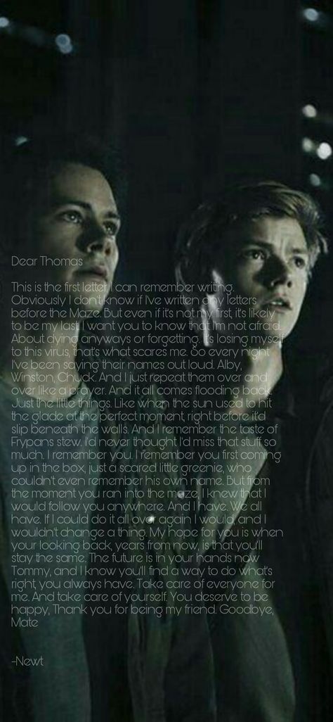 Newt And Thomas Wallpaper, Newts Letter To Thomas, Newt's Letter, Newt Tmr, Justin Foley, Maze Runner Thomas, Maze Runner Movie, Newt Maze Runner, Thomas Sangster