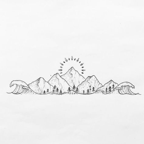 Moutain Tattoos, Mountain Tattoo Simple, Kunst Tattoos, Ring Finger Tattoos, Tattoo Zeichnungen, Landscape Tattoo, Initial Tattoo, Mountain Tattoo, Waves Tattoo