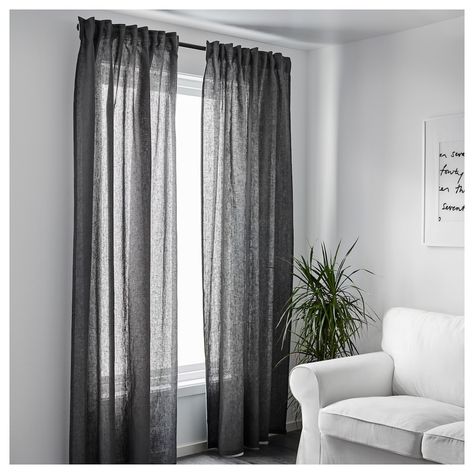 AINA Curtains, 1 pair - dark gray - IKEA Lenda Curtains, Dark Grey Curtains, Curtains Without Sewing, Thick Curtains, Ikea Curtains, Plain Curtains, Grey Curtains, Black Curtains, Bedroom Windows