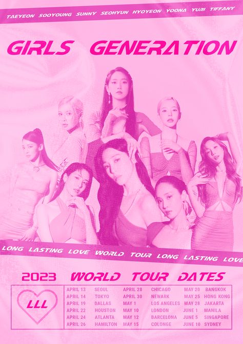 Kpop Tour Poster, Girls Generation Poster, Snsd Poster, Kpop Printables, 90s Girl Groups, Tiffany Girls, Genre Posters, Girl General, Concert Poster Design