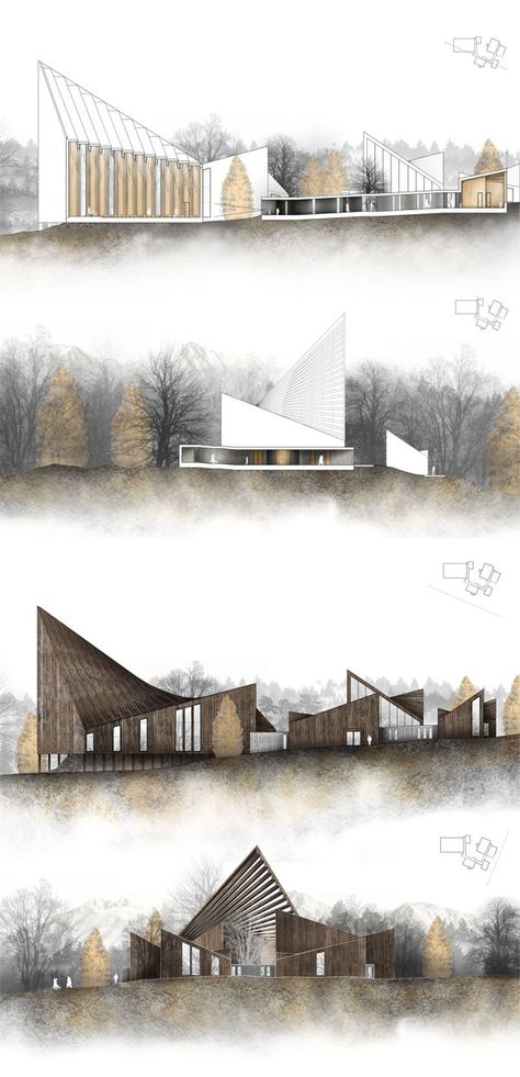 HATLEHOL CHURCH A SPIRITUAL JOURNEY by Konrad Wójcik, via Behance Portfolio D'architecture, Elevation Drawing, Architecture Elevation, Architecture Presentation Board, Architecture Panel, Plans Architecture, Architecture Board, Architecture Graphics, Architecture Rendering